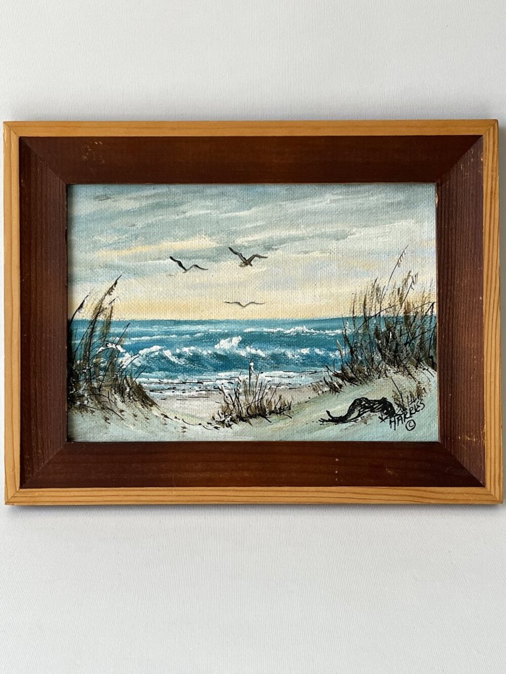 Vintage Original Acrylic Seascape Signed Connie Harries 1980 South Padre Island